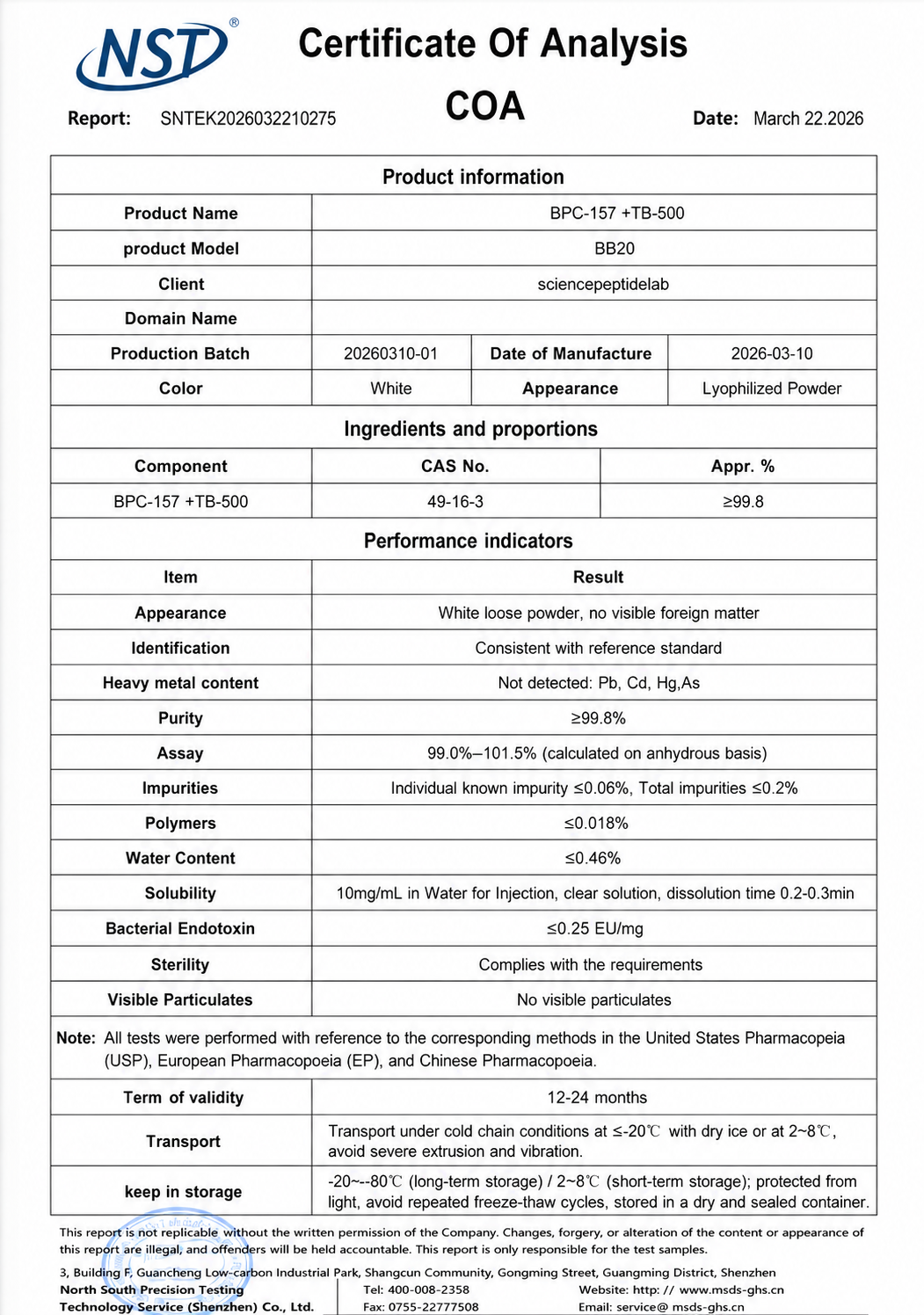 BB20(BPC-157 +TB-500)20mg×10vials