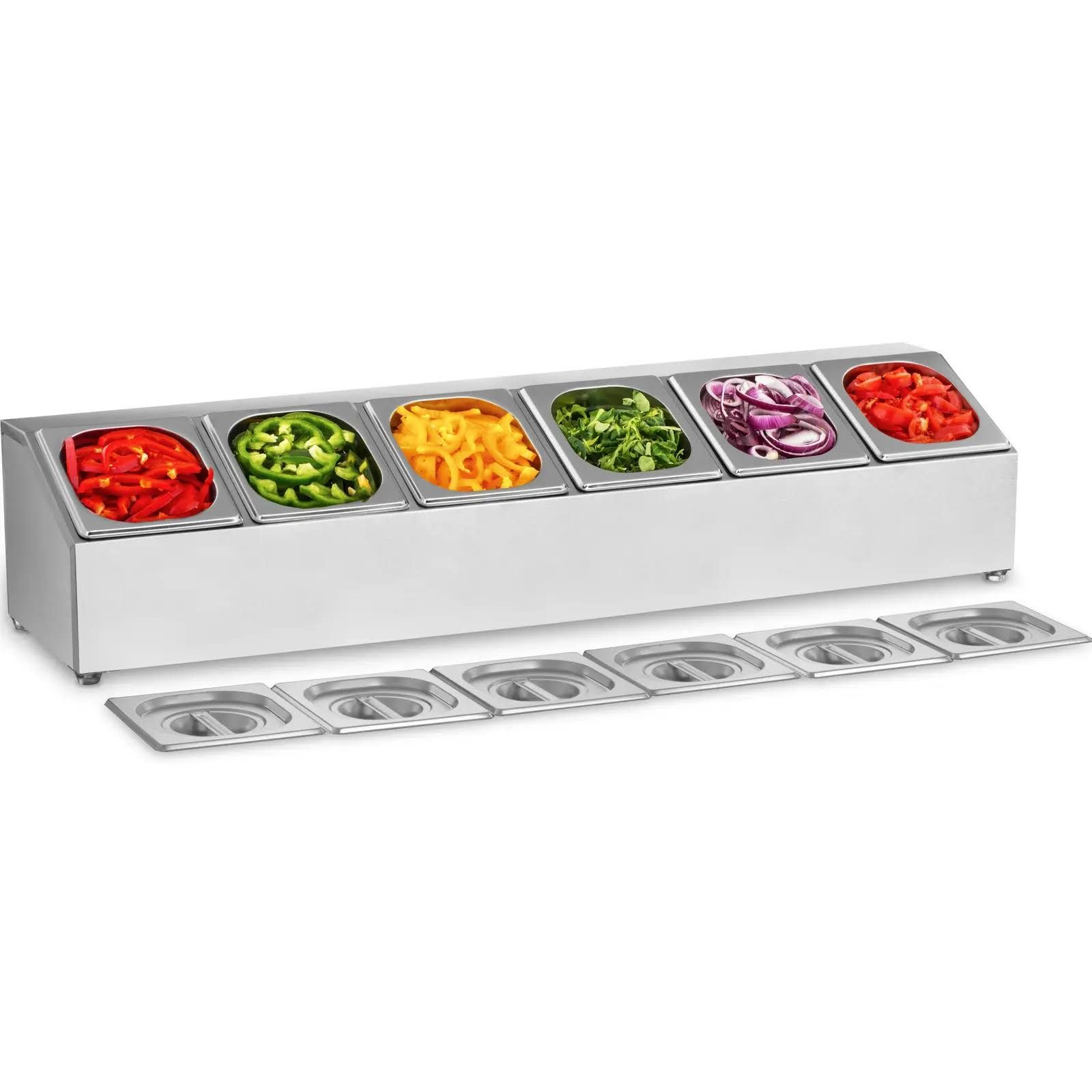 Royal Catering Espositore GN in Acciaio inox inclusi 6 Contenitori GN 1/6 con coperchio