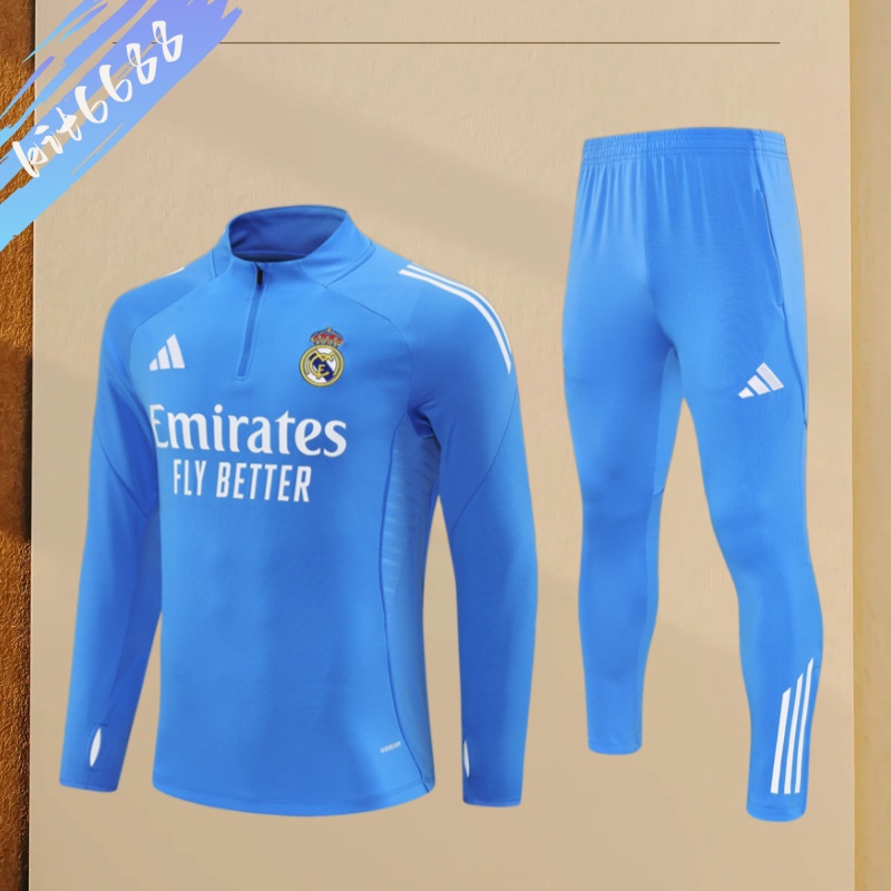 25/26 Real Madrid Light Blue Half Zip Training Kit (Adult Kids Kit)