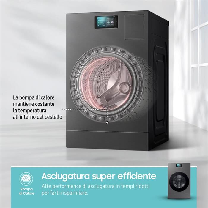SAMSUNG - Lavasciuga WD18DB8995BZT2 18/11 Kg Classe A-Dark Silver Steel -oblò Nero
