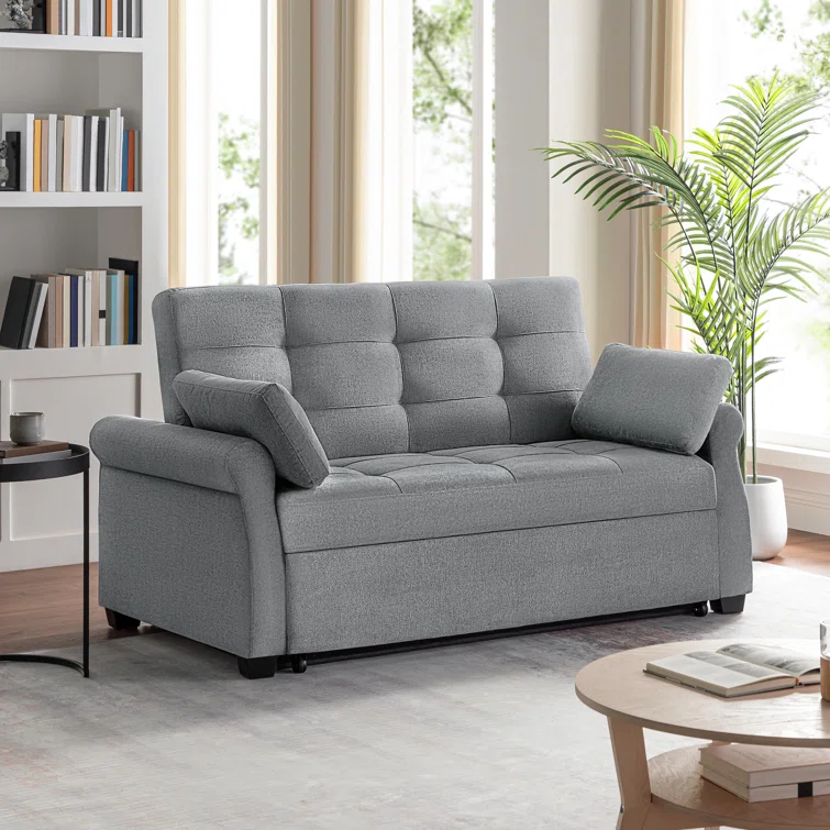 Serta Sabrina 73 Queen Rolled Arm Tufted Back Convertible Sleeper Sofa with Cushions (Dark Gray)