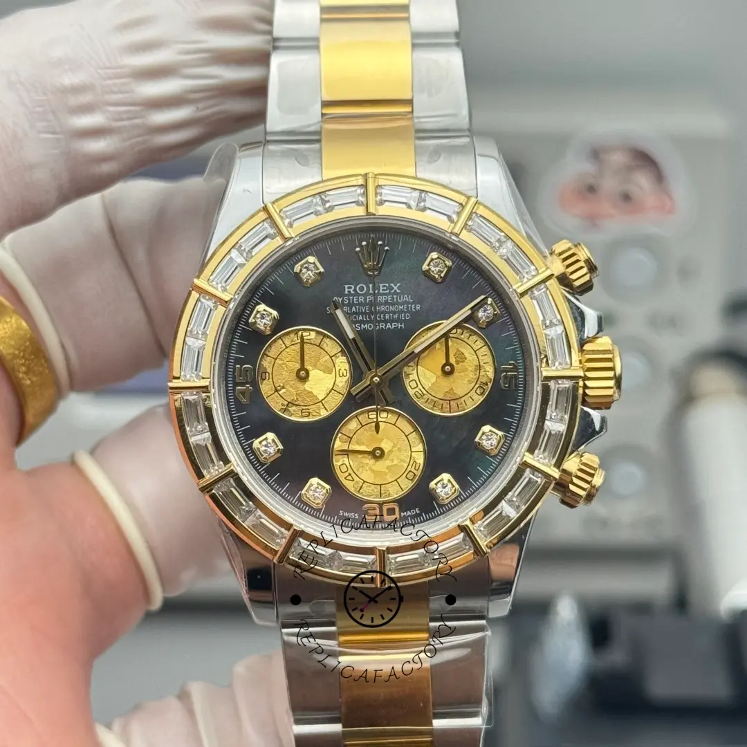 Rolex Daytona Cosmograph 116568BR Replica 40 Yellow Gold Black MOP Dial