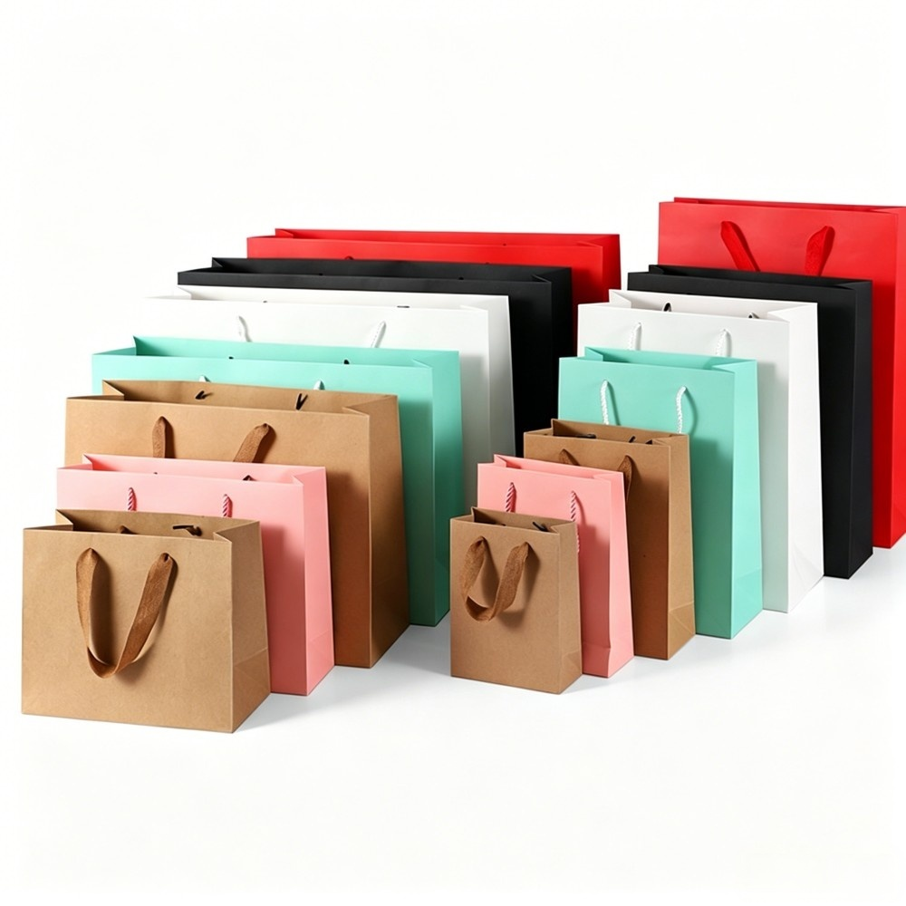In Stock Wholesale Kraft Paper Gift Bag, Multi-Purpose Handheld Shopping Bag For Clothing, Women Wear, Flower, Eyewear And Gift Packaging With Custom Print