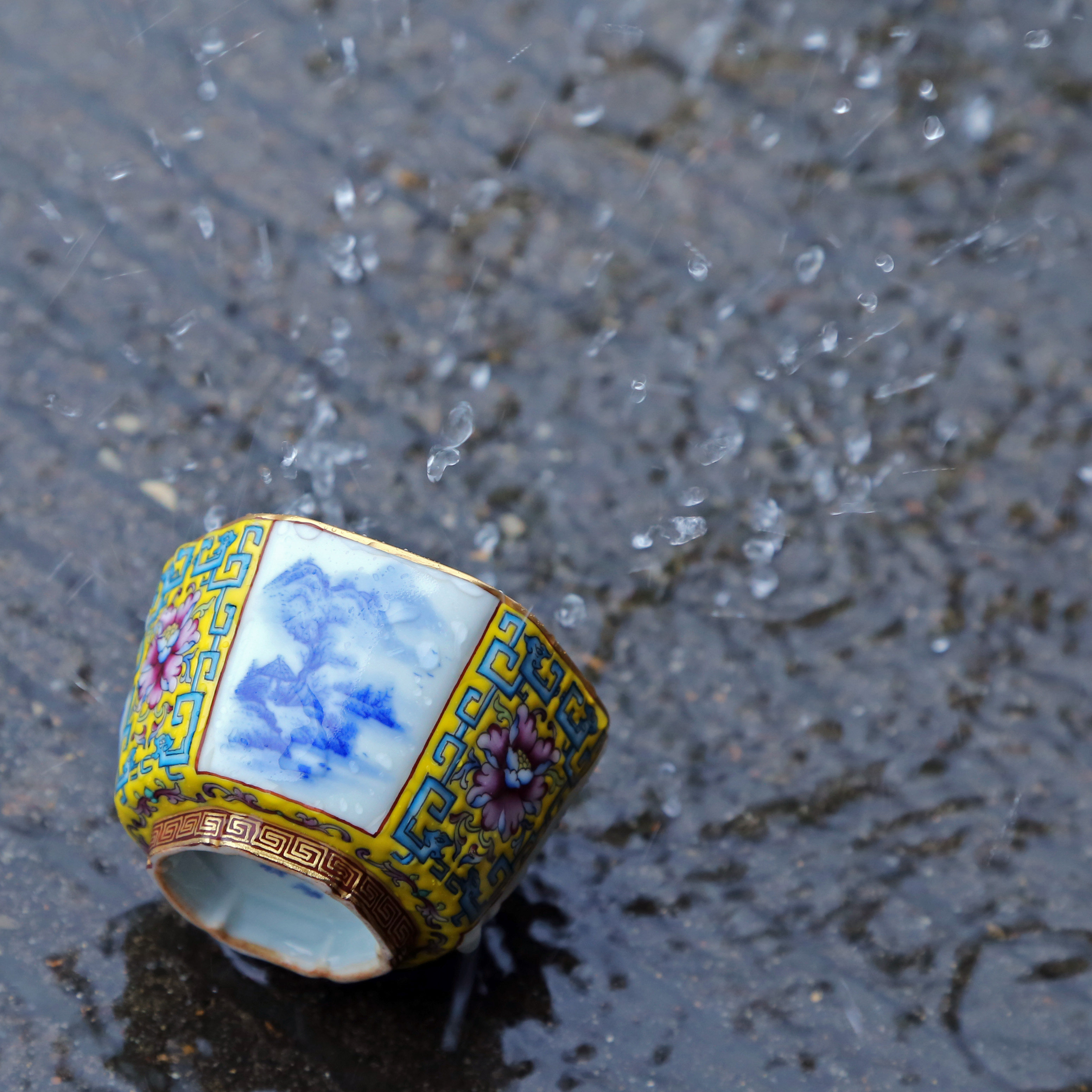 Premium Hand-Painted Tea Ware • Exquisite Landscape Antique Tea Cup • Jingdezhen Hexagonal Cup • Enamel Pattern