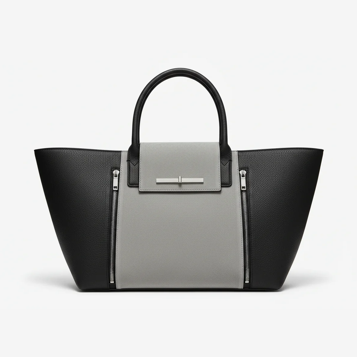 Black Gray Structured Tote