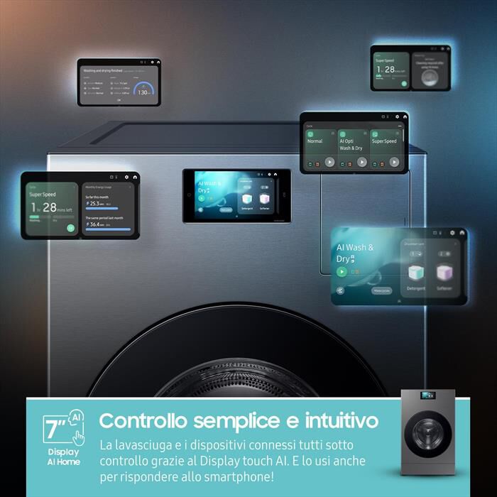 SAMSUNG - Lavasciuga WD18DB8995BZT2 18/11 Kg Classe A-Dark Silver Steel -oblò Nero