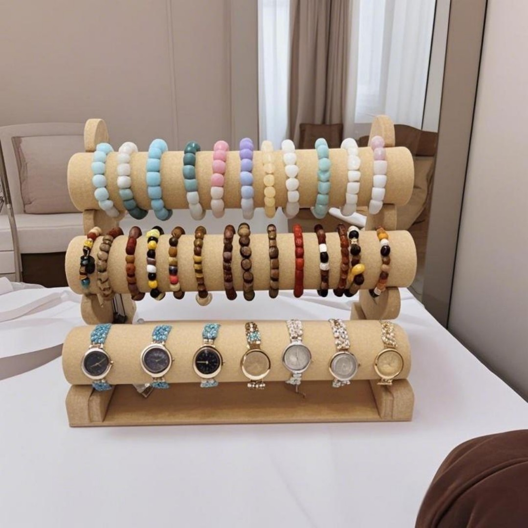 Velvet Fabric Bracelet Stand Jewelry Display Rack Watch Bracelet Holder Display Stand Jewelry Packaging Rack Three-Tier Bracelet Display custom logo