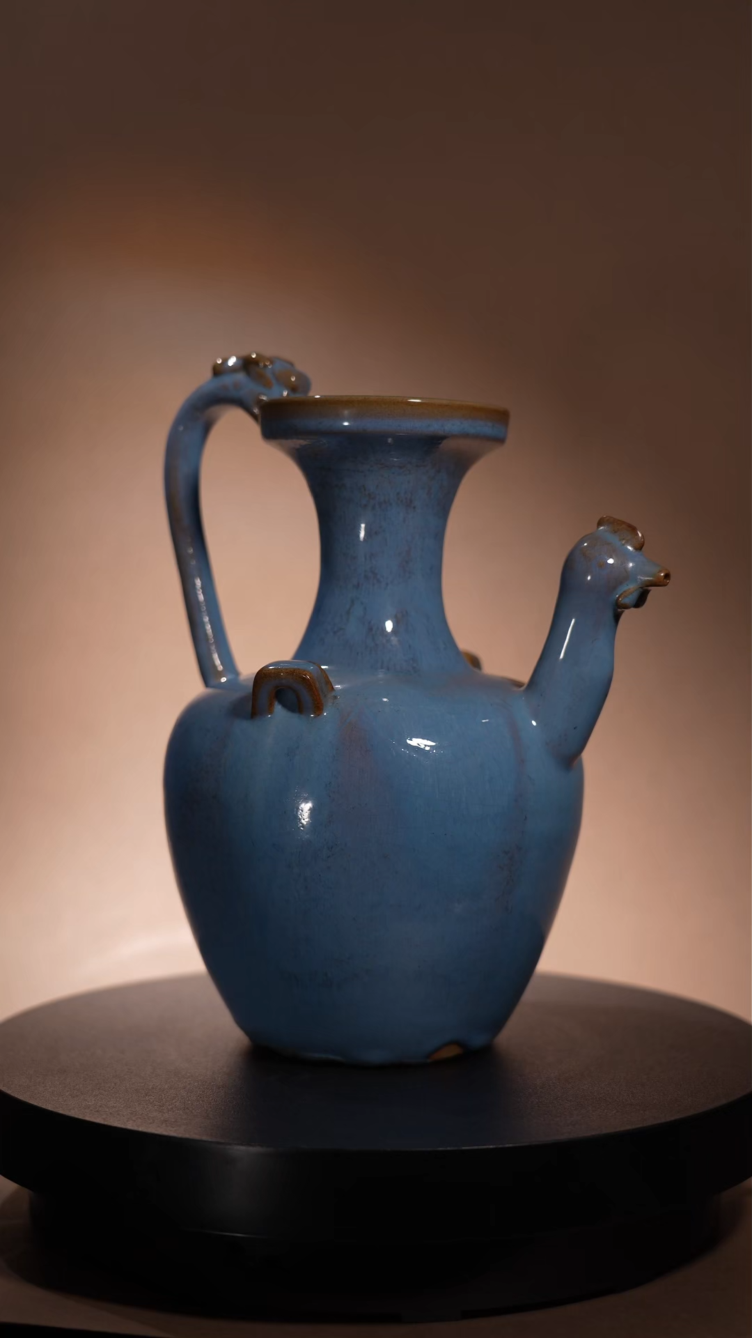 Ancient Chinese Sky-Blue Glazed Ewer with Phoenix Spout and Dragon Handle