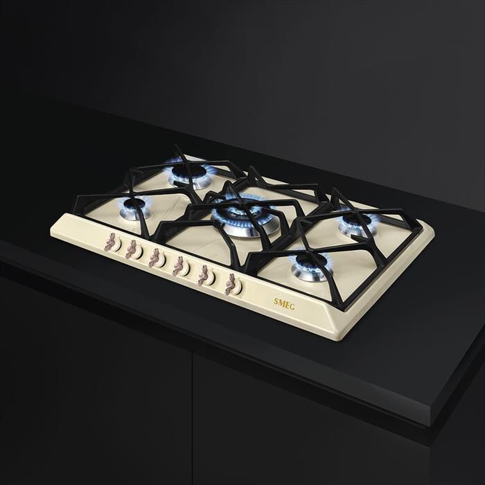 SMEG - Piano cottura a gas SRV876POGH 5 fuochi 68,5cm-Panna