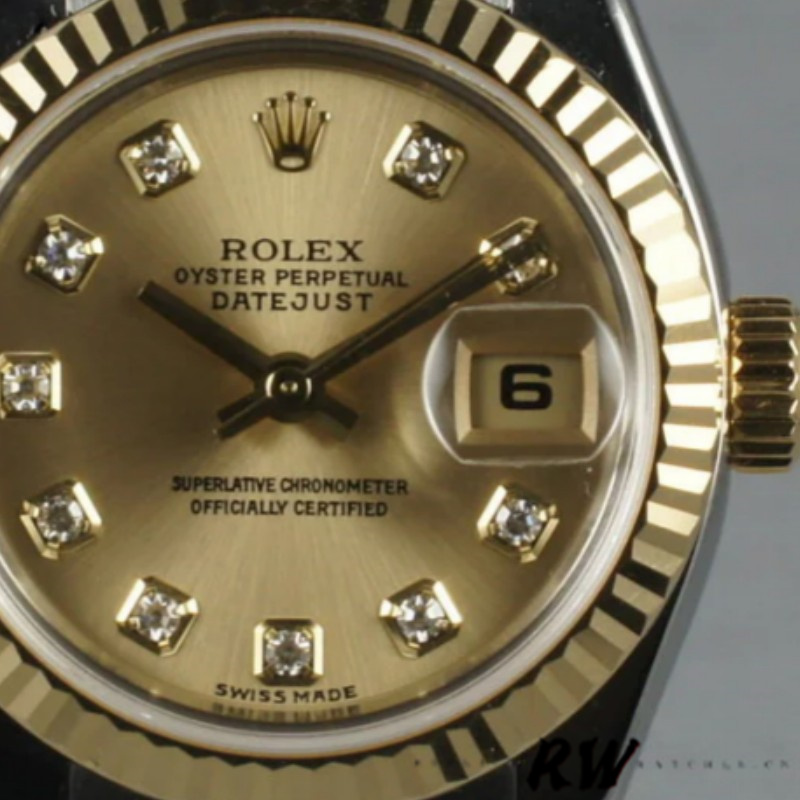 Rolex Datejust 179173 Champagne Diamond Dial Fluted Bezel 26MM Lady Replica Watch