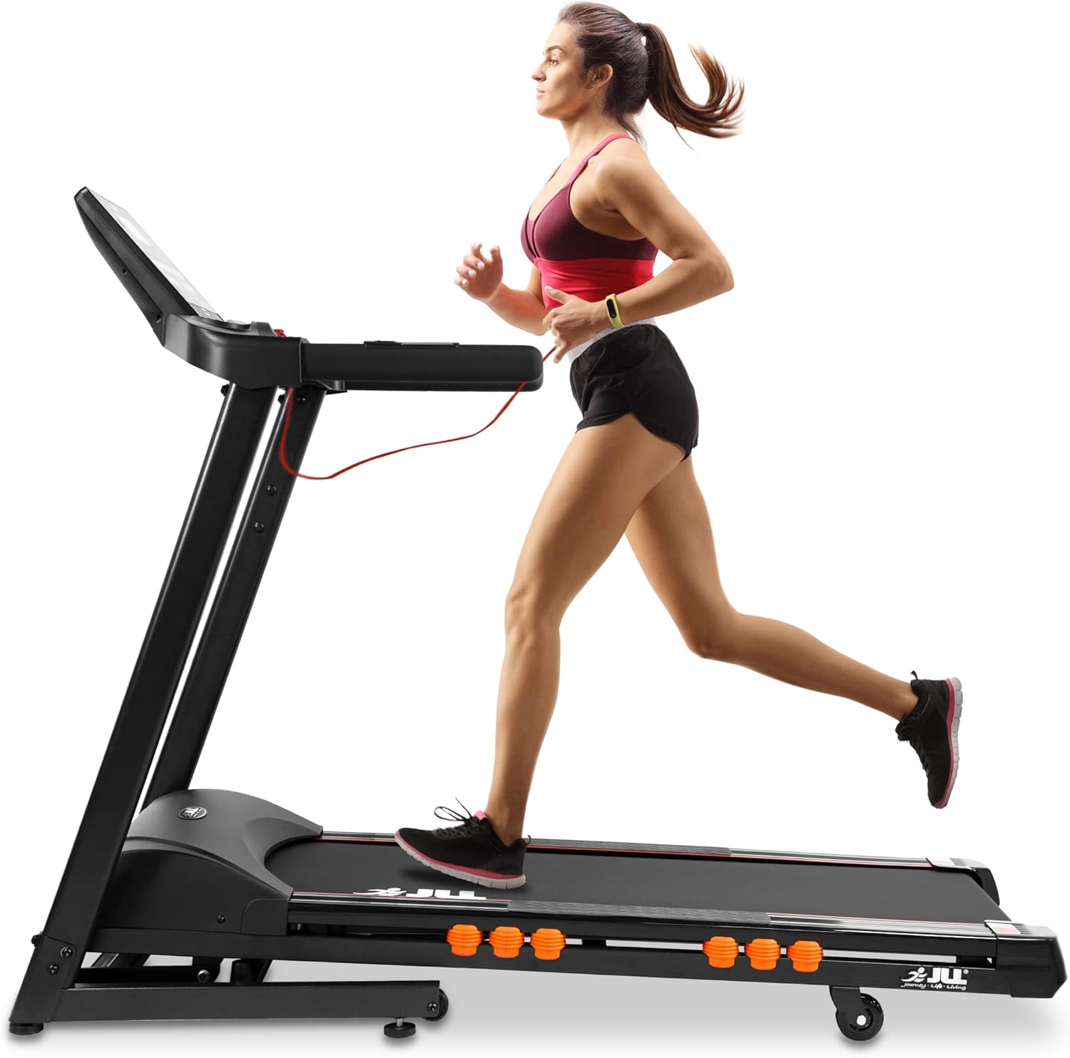 JLL T350 Digital Folding Treadmill. 2025 New Generation Digital Control 4.5HP Motor. 20 Incline Levels.0.3km/h to 18km/h. 20 Programmes. Bluetooth & Speakers