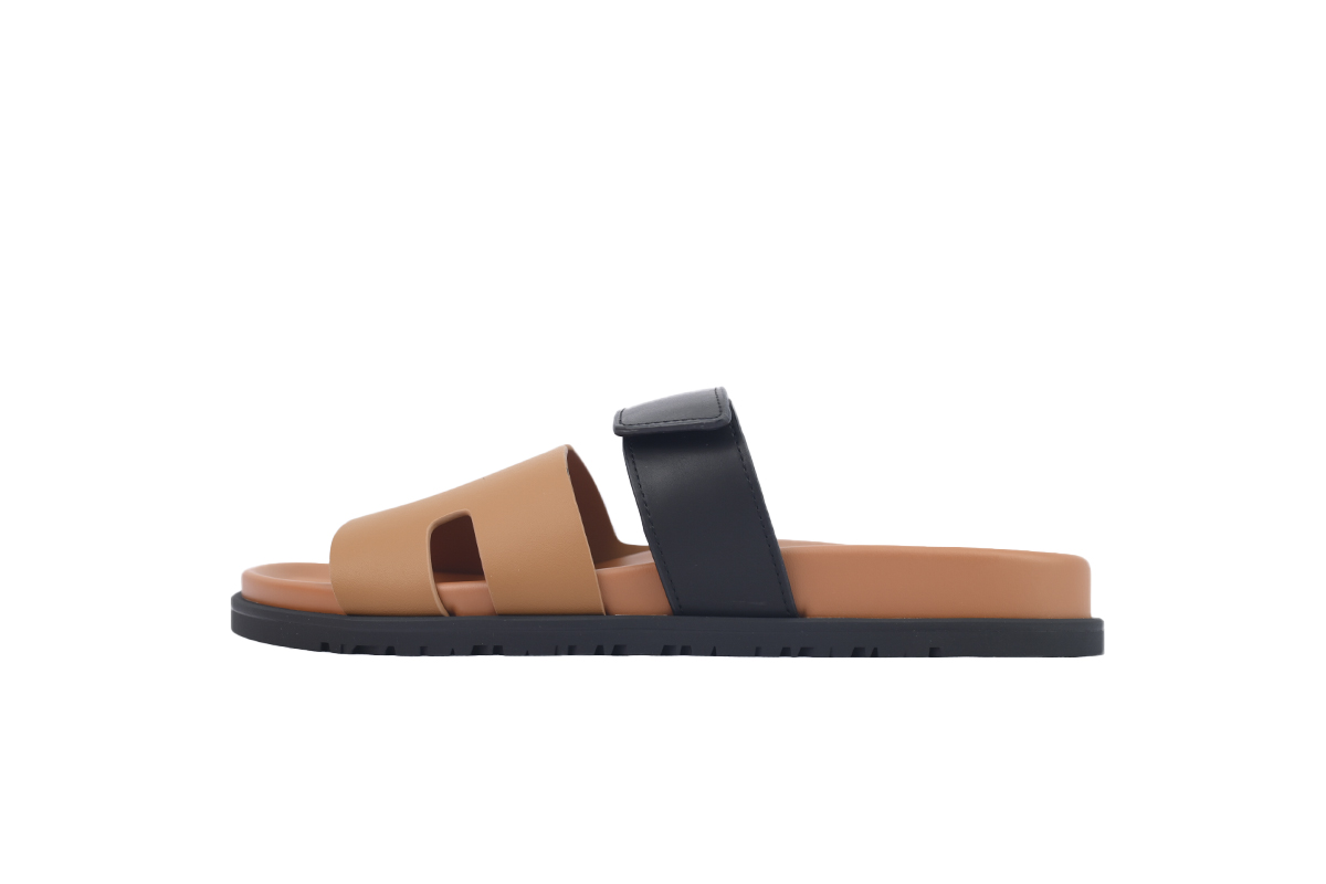 Hermes Khaki Black flip flops
