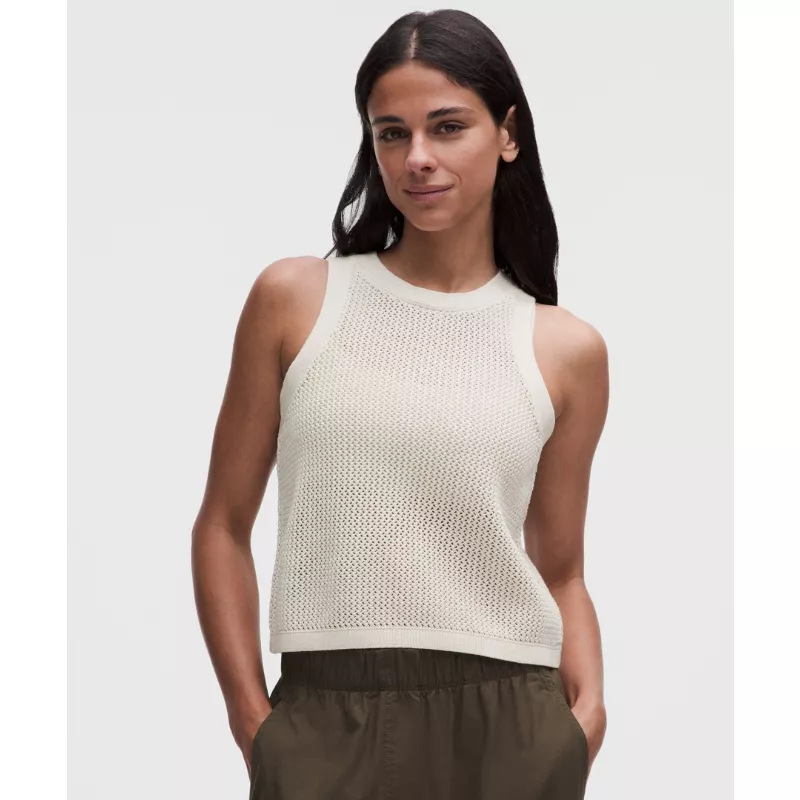 Cotton-Blend Crochet Mesh Tank Top