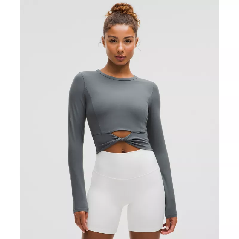Cropped Nulu Twist-Hem Long-Sleeve Shirt