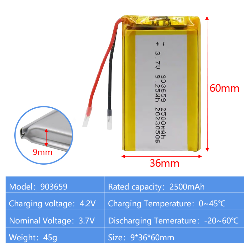 Pouch Lithium Ion Batteries 902035 902040 902535 3.7v 600mAh 700mAh 800mAh