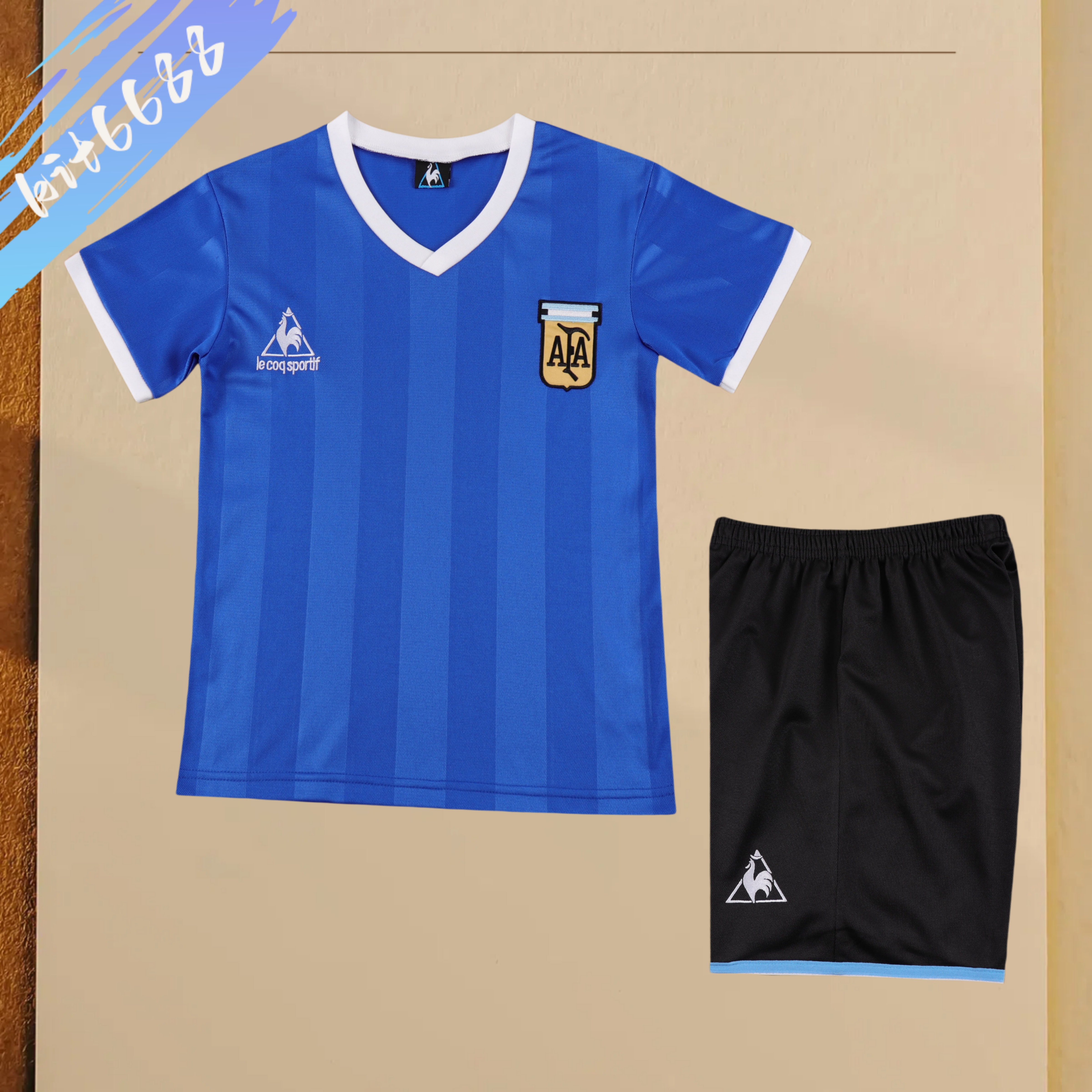 1986 Argentina Away Retro  Football Shirt ( Kids Kit )
