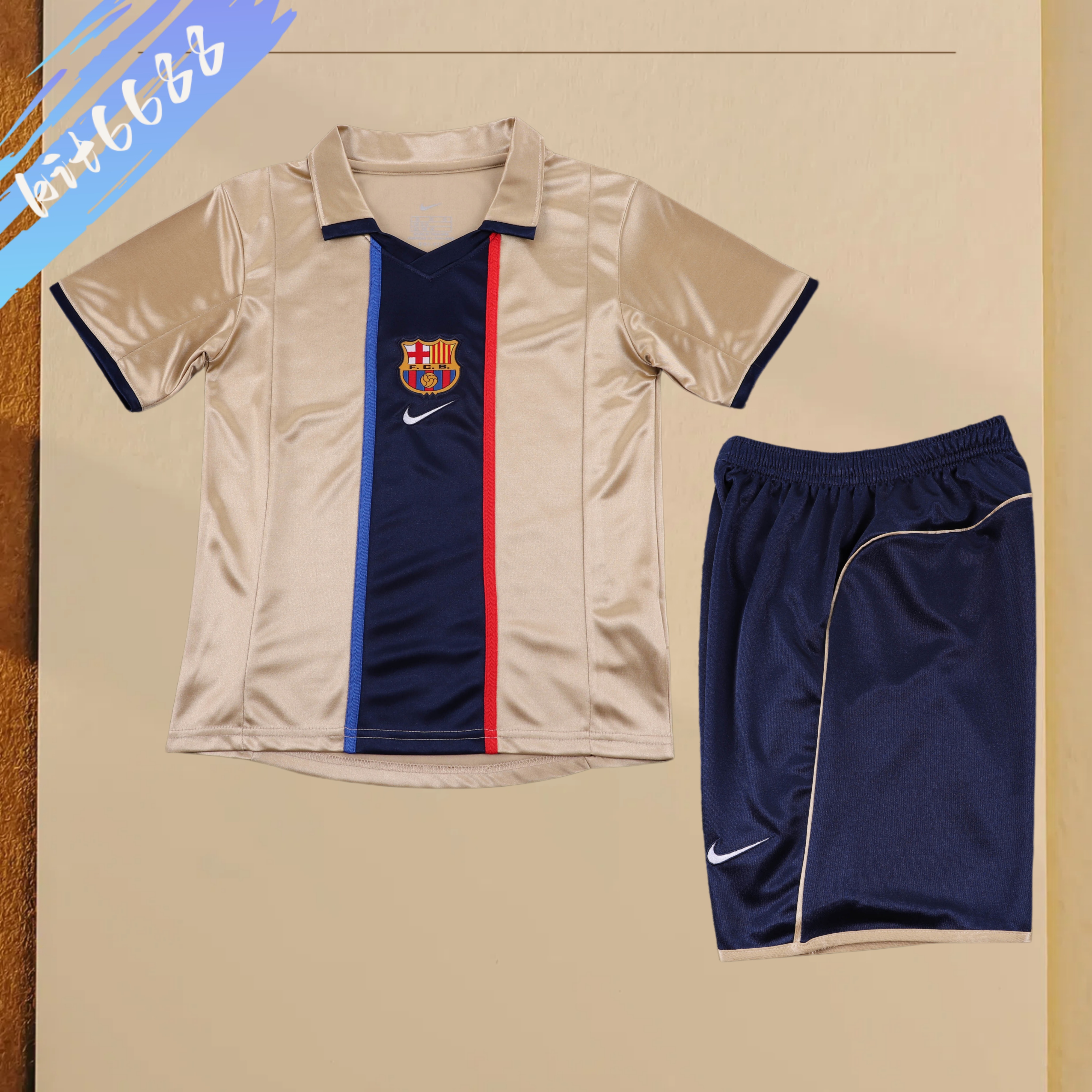 2001/2002 Barcelona Away Retro Football Shirt (Kids Kit)