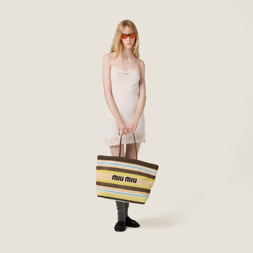 Raffia-effect woven tote bag Tundra/Lemon Yellow/Natural