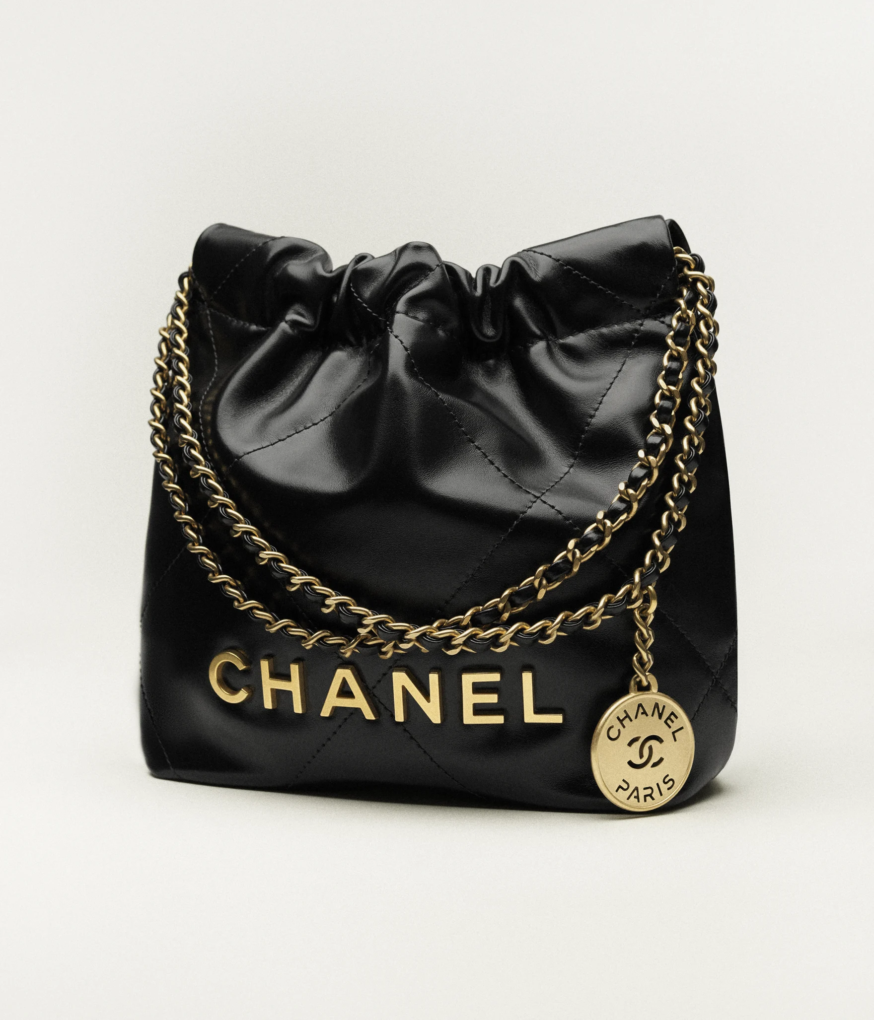 CHANEL 22 Mini Handbag Shiny Calfskin & Gold-Tone Metal Black