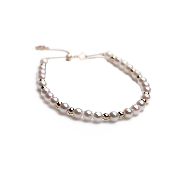 CAG5-Luxury Akoya Seawater Pearl Beaded Bracelet with 18K Gold for Women