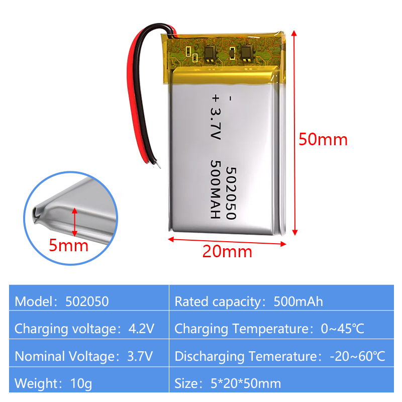 Pouch Lithium Ion Batteries 502040 502050 3.7v 400mAh 500mAh
