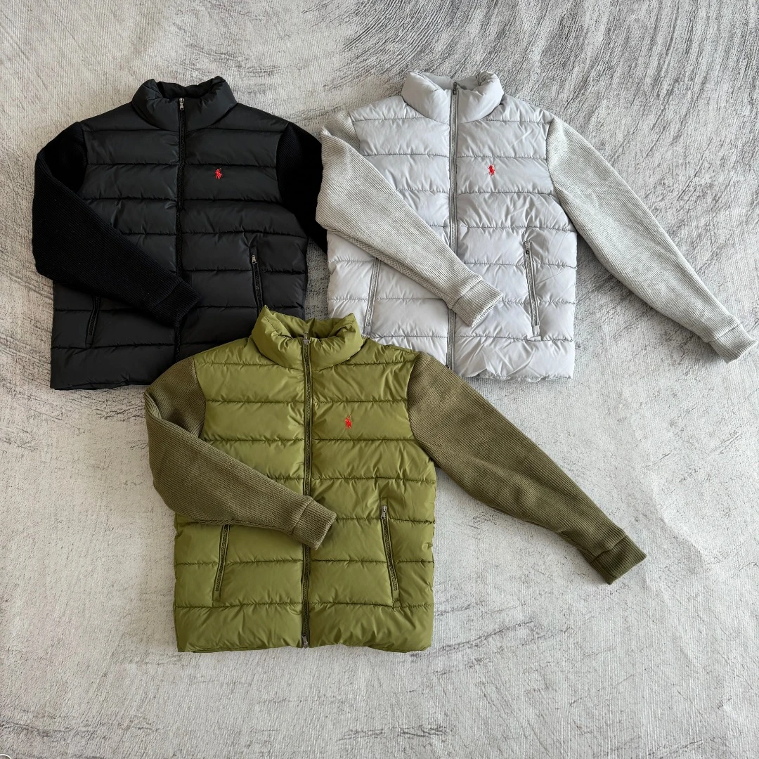 Polo Ralph Lauren Lightweight Quilted Casual Jacket with Knit Sleeves and Small Pony Embroidery (Mock Neck)