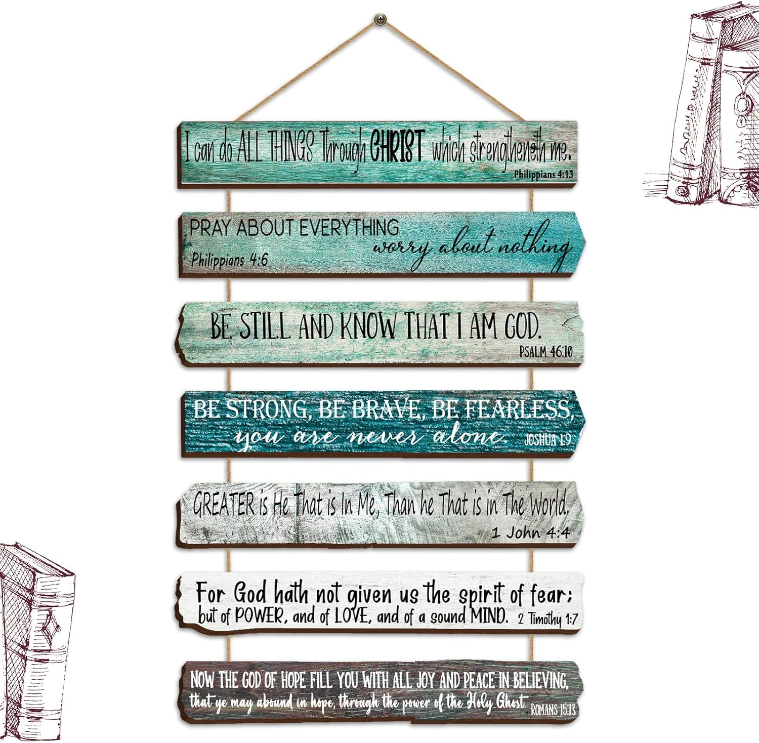 Yookeer Christian Gifts for Women & Men - 7-Piece Wooden Bible Verse Wall Art Set for Home Office or Meditation Space