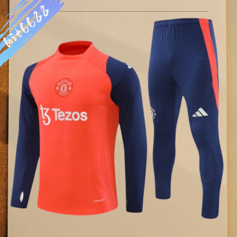 24/25 Manchester United Orange Red Half Zip Training Kit (Adult Kids Kit)