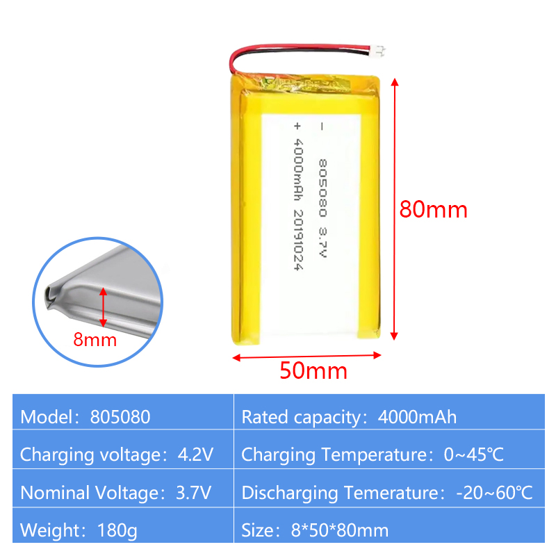 Pouch Lithium Ion Batteries 805080 3.7v4000mAh