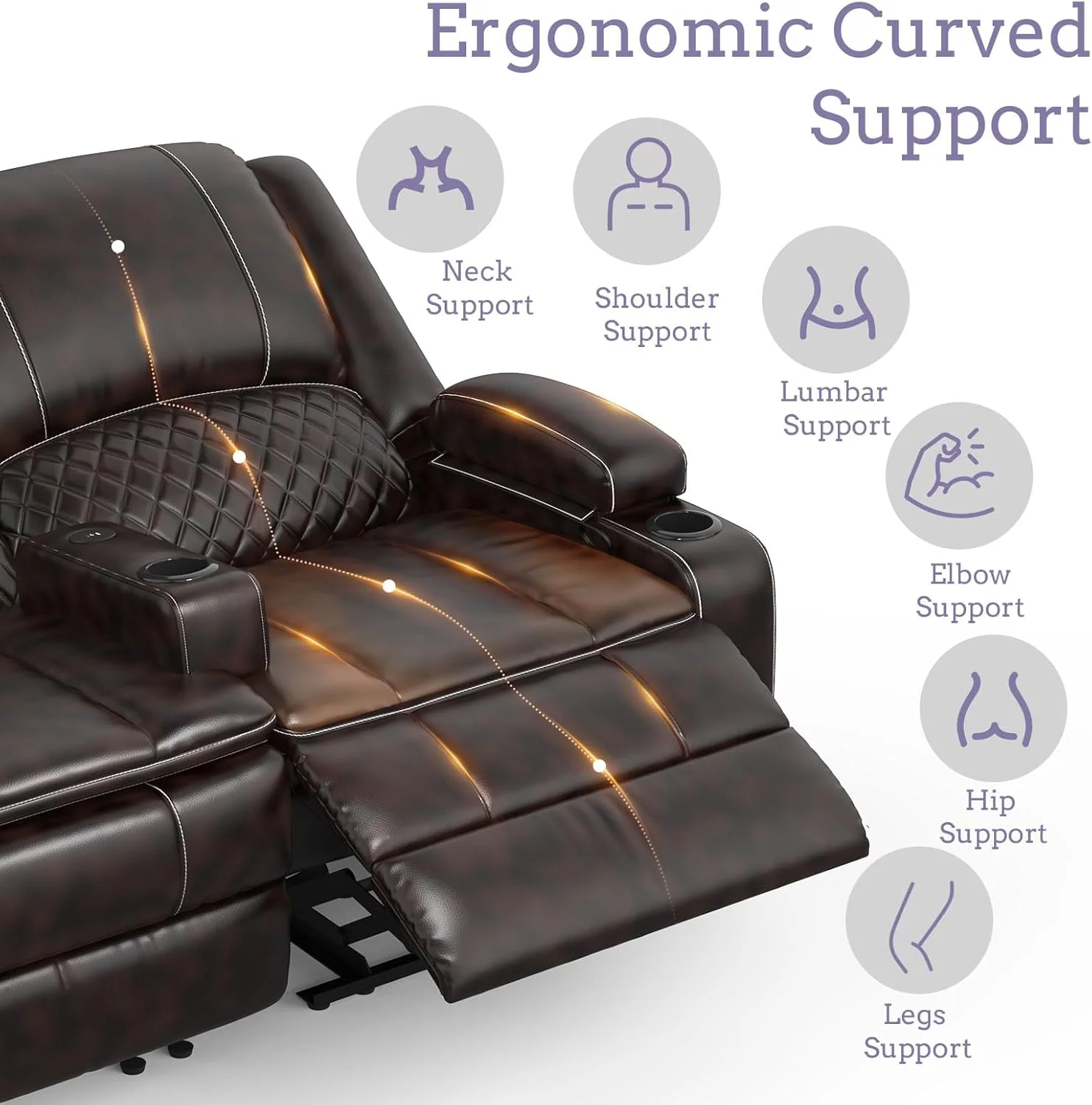 4-seater sofa (2+2) Adjustable 4-seater sofa with semi-automatic relaxation function. relaxation chair cover and console built-in tray bracket. dual USB ports. side pockets