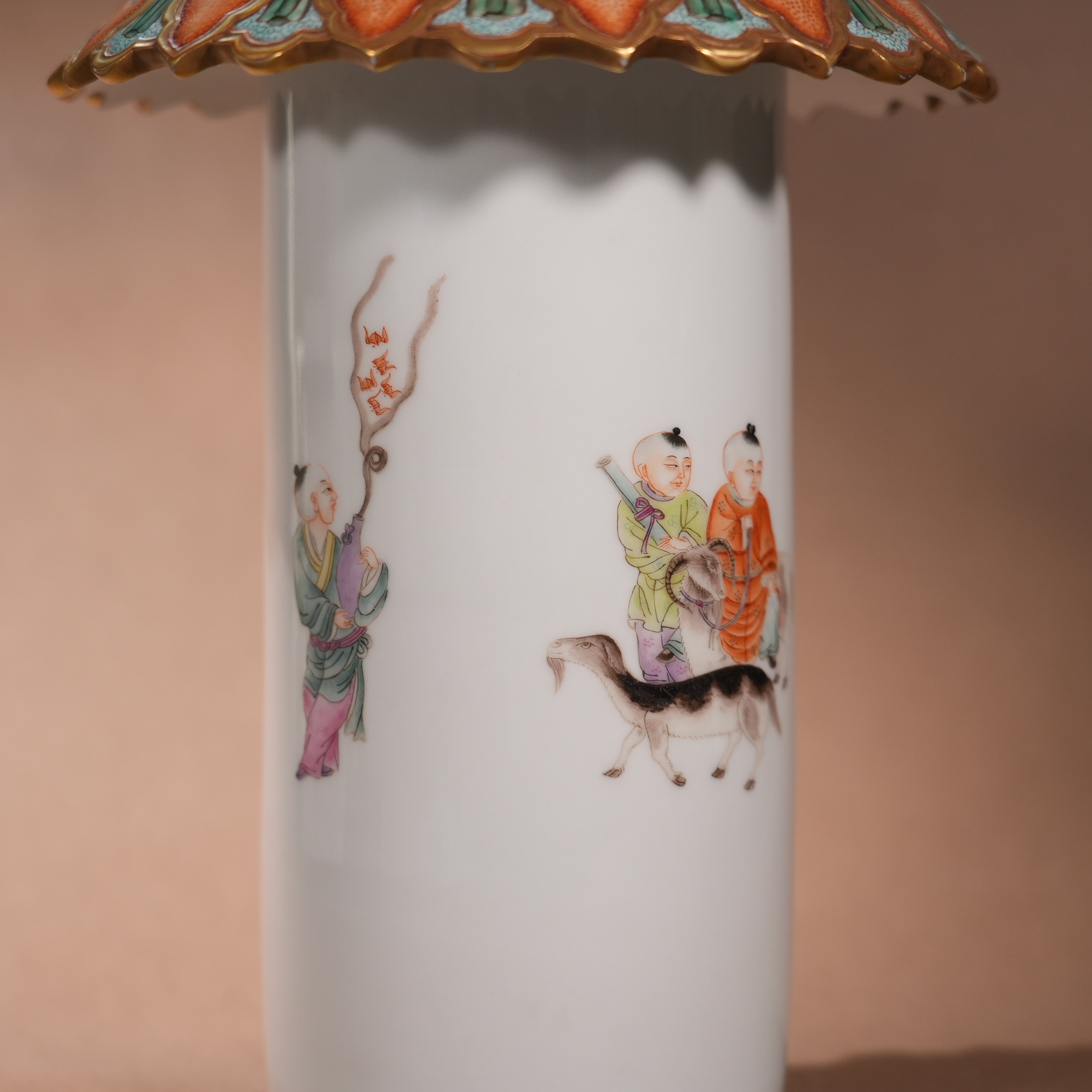 Ancient Chinese Famille Rose and Jun-Glazed Double Gourd Vase with Elephant Handles