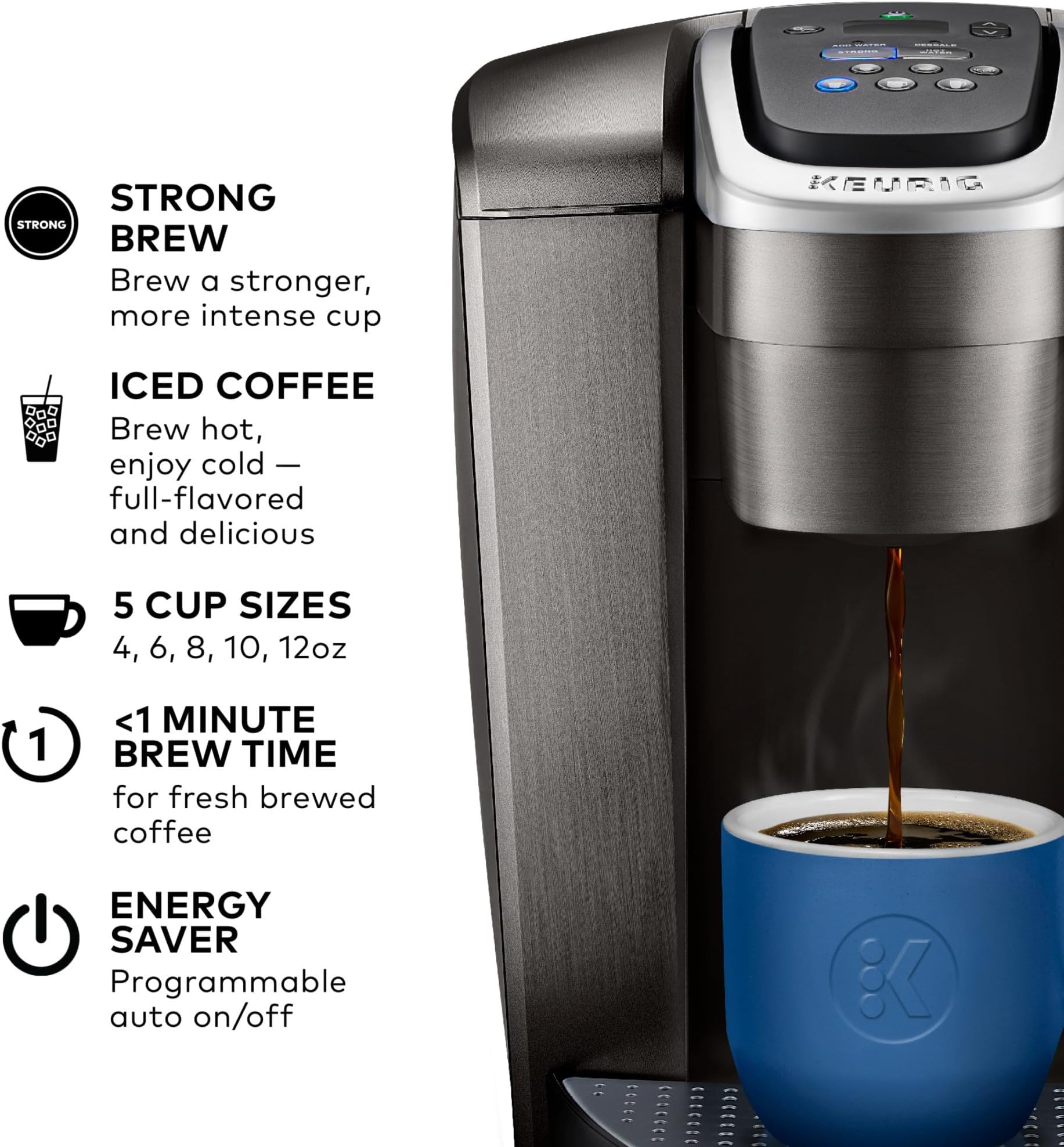 coffee machine Single cup coffee maker with strength and temperature control, iced coffee capacity, 8 to 12 oz brew size, programmable