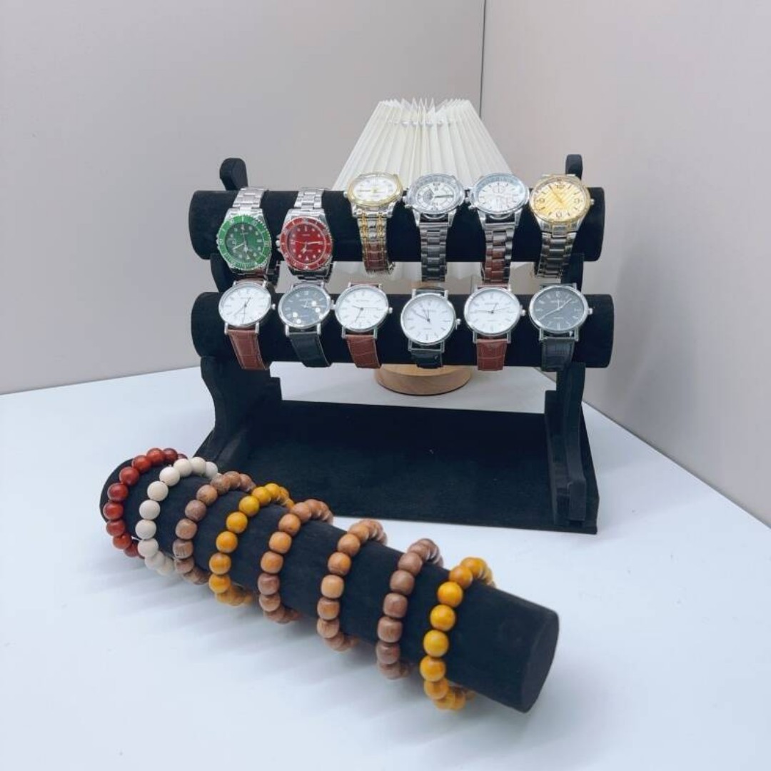 Velvet Fabric Bracelet Stand Jewelry Display Rack Watch Bracelet Holder Display Stand Jewelry Packaging Rack Three-Tier Bracelet Display custom logo