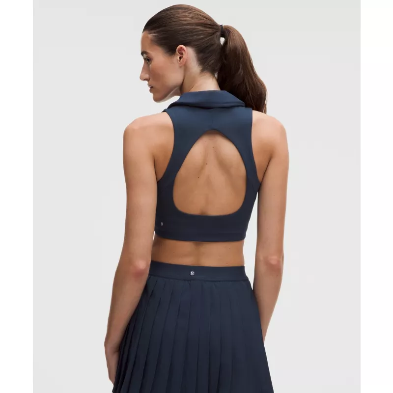 Collared Longline Ribbed Tennis Bra Medium Support, B/C Cup
