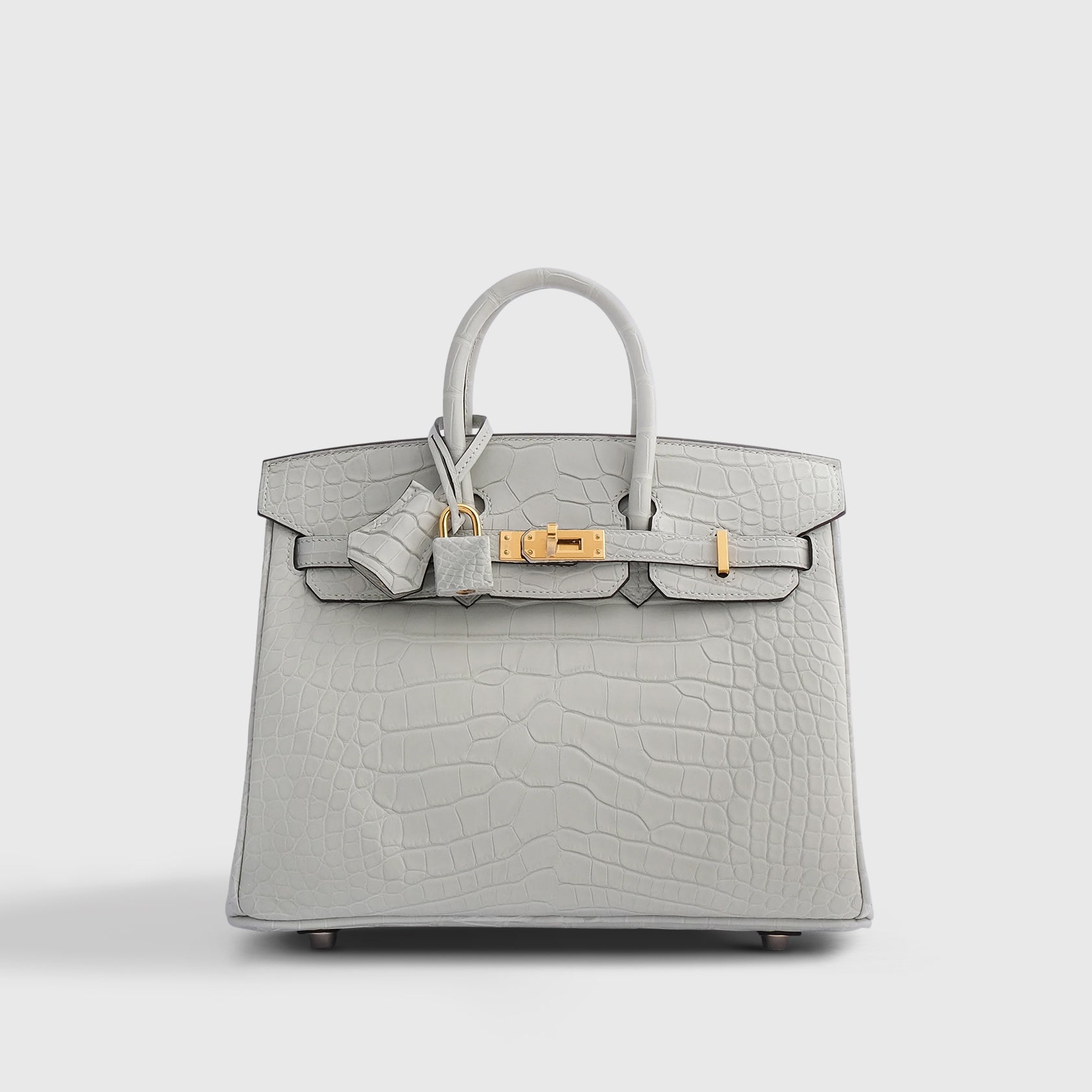 Hermès Birkin 25 Alligator Gris Neve Gold Hardware Matte