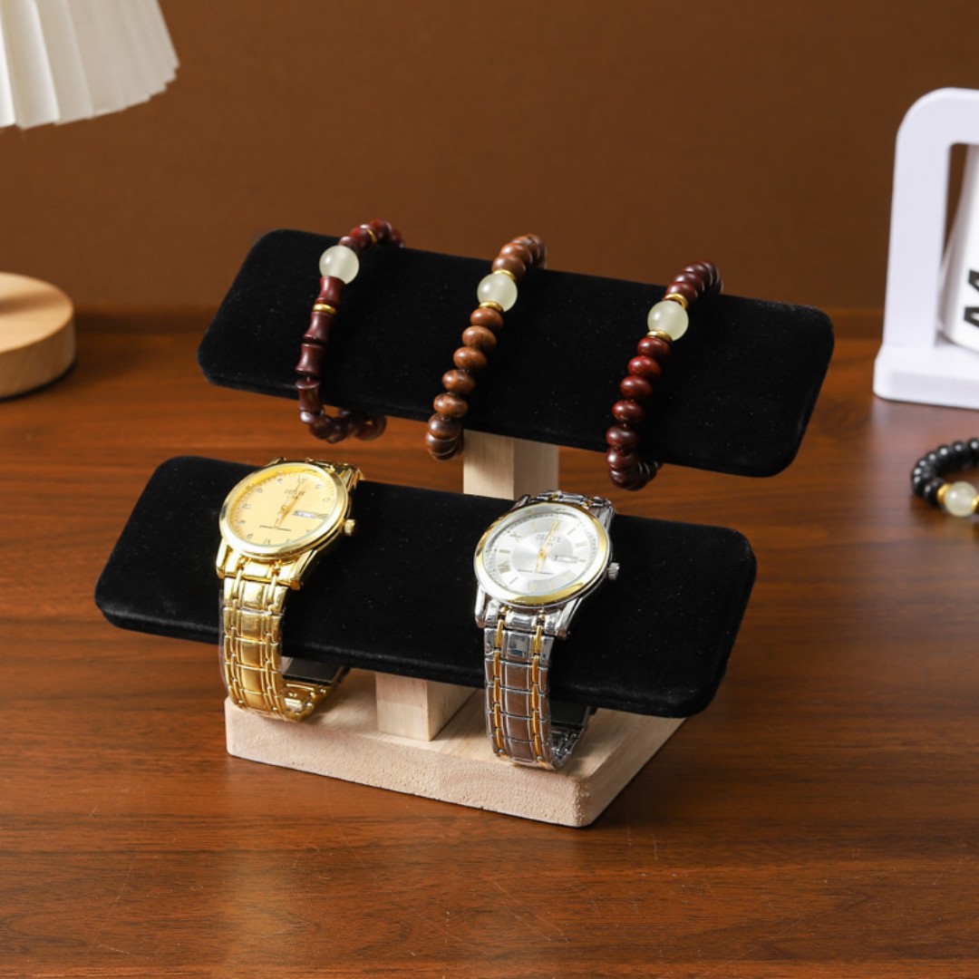 Solid Wood Single-Tier Watch Bracelet Display Stand Beaded Bracelet Storage Rack Bracelet Jewelry Display Stand Live Streaming Display Stand custom logo