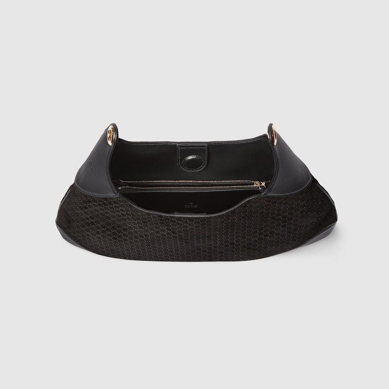 Gucci B medium shoulder bag Black micro GG embossed suede