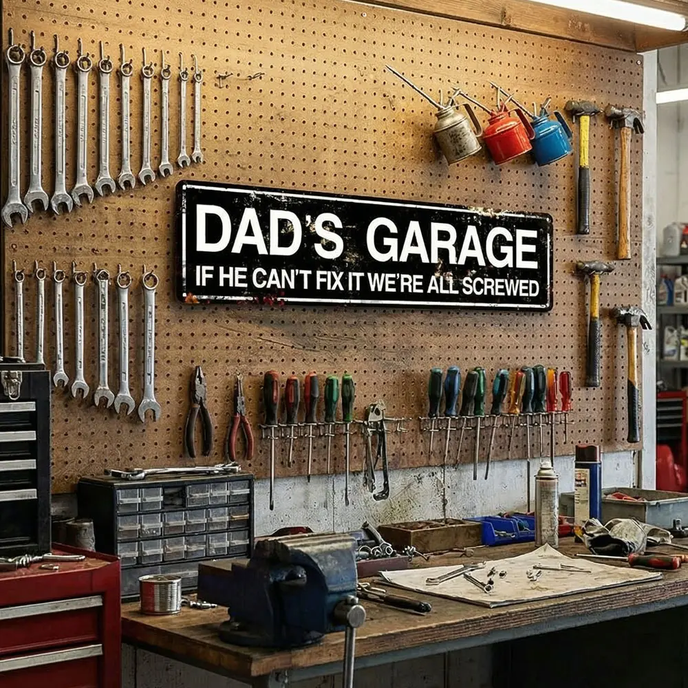 Dad's Garage Metal Tin Sign, Novelty Street Sign, Home Decor, Decorative Plaque, Decorative Wall Sign for Home Farmhouse Garage, Living Room Decor, Home Decor Products, Vintage Garage Signs