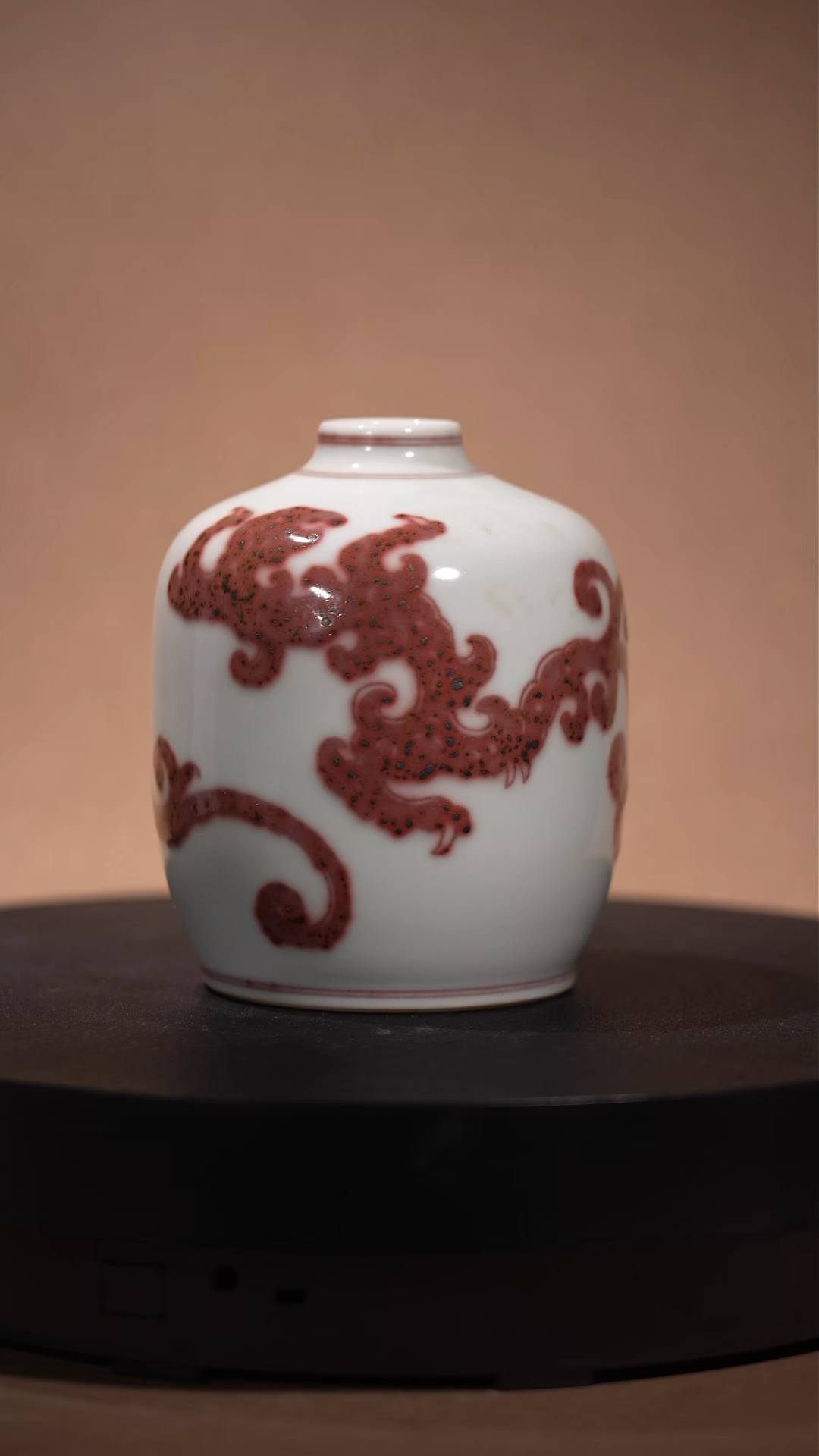 Ancient Chinese Underglaze Red Chi Dragon Small Porcelain Vase