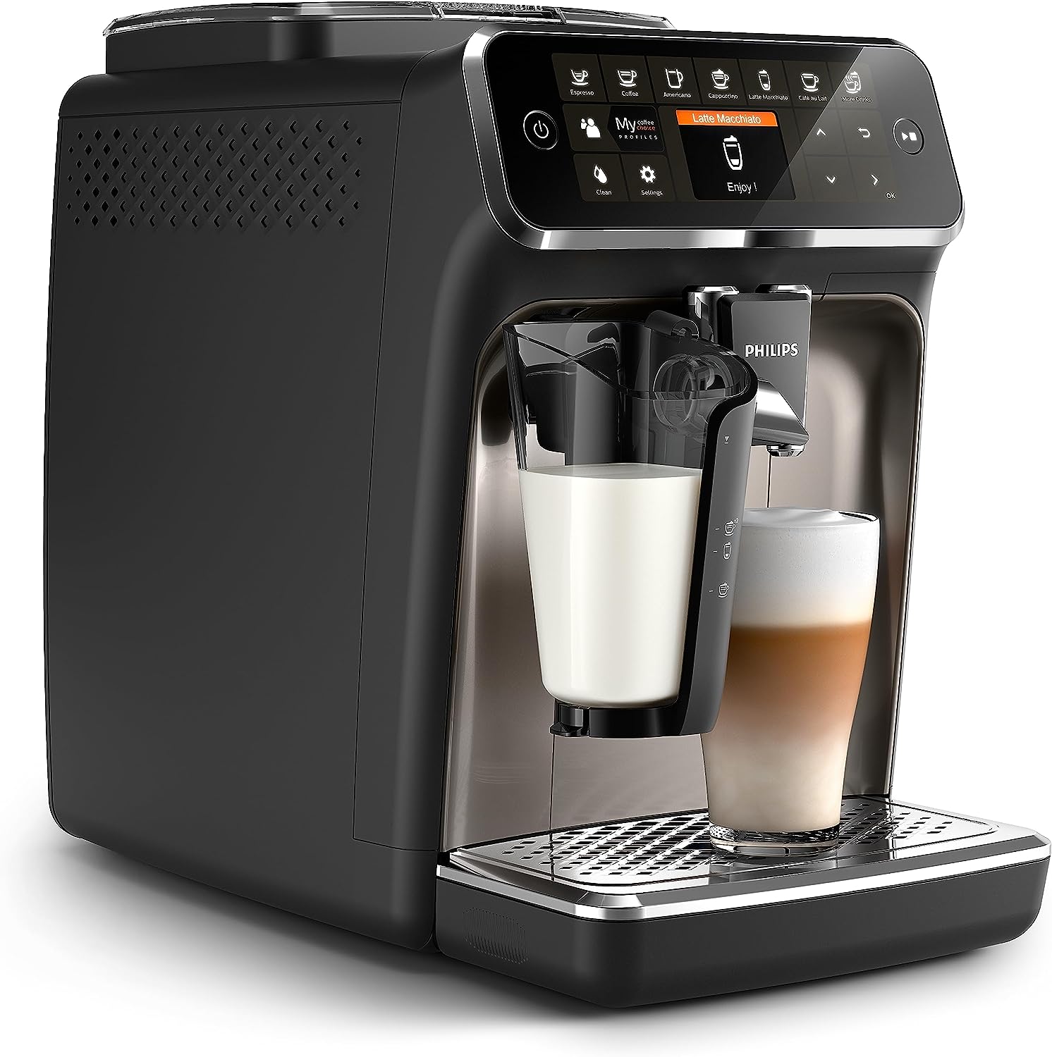 PHILIPS 4300 Series Fully Automatic Espresso Machine - LatteGo Milk Frother. 8 Coffee Varieties. Intuitive Touch Display. Black. (EP4347/94)