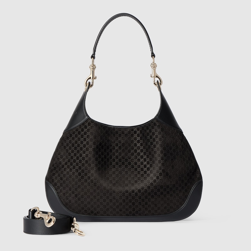 Gucci B medium shoulder bag Black micro GG embossed suede
