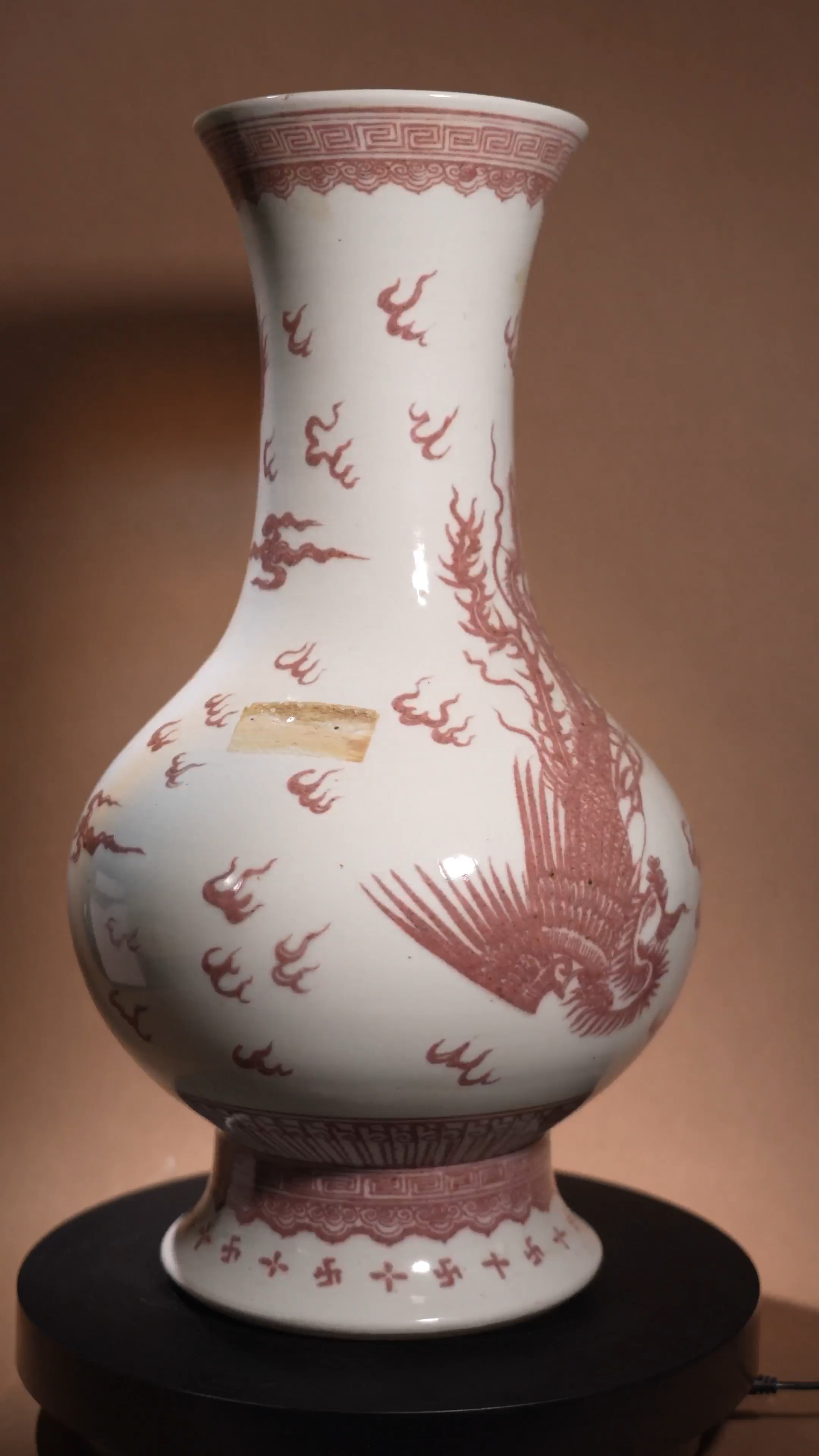 Ancient Chinese Underglaze Red Vase with Dragon and Phoenix Motifs