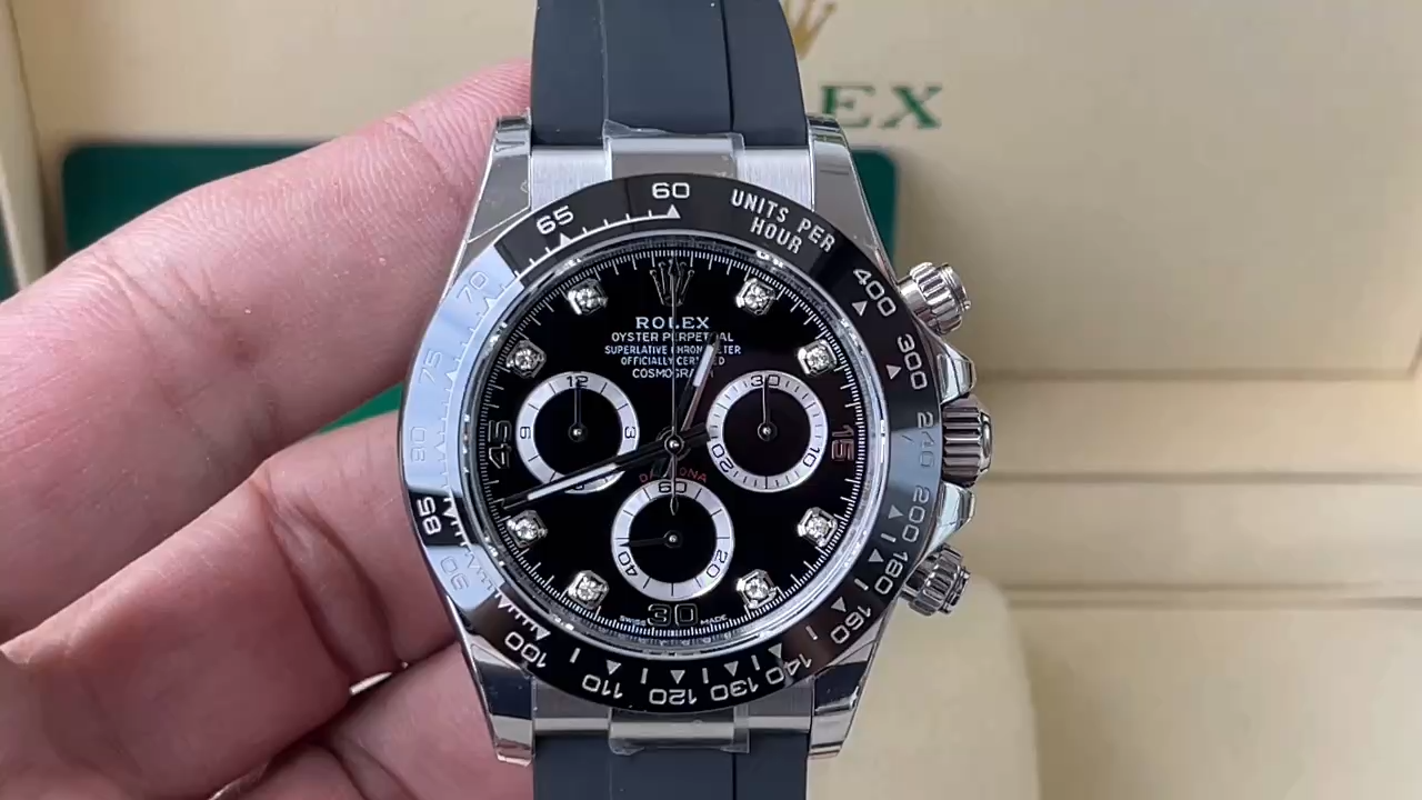Rolex Daytona 116519 White Gold Automatic Black Dial Diamonds 40mm Mens Replica Watch