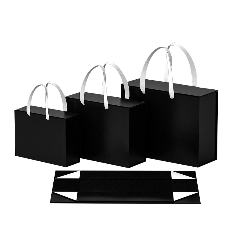 One-Piece Foldable Magnetic Flip Gift Box With Carry Handle, In Stock Wholesale For Holiday Hand Favor Cross-Border Packaging