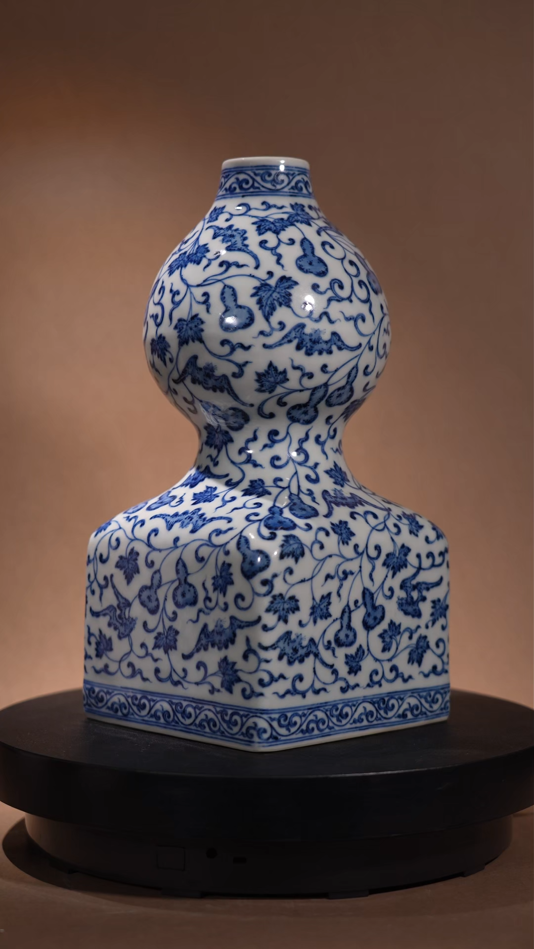 Chinese Blue and White Square Gourd Vase with Fu Lu Motifs