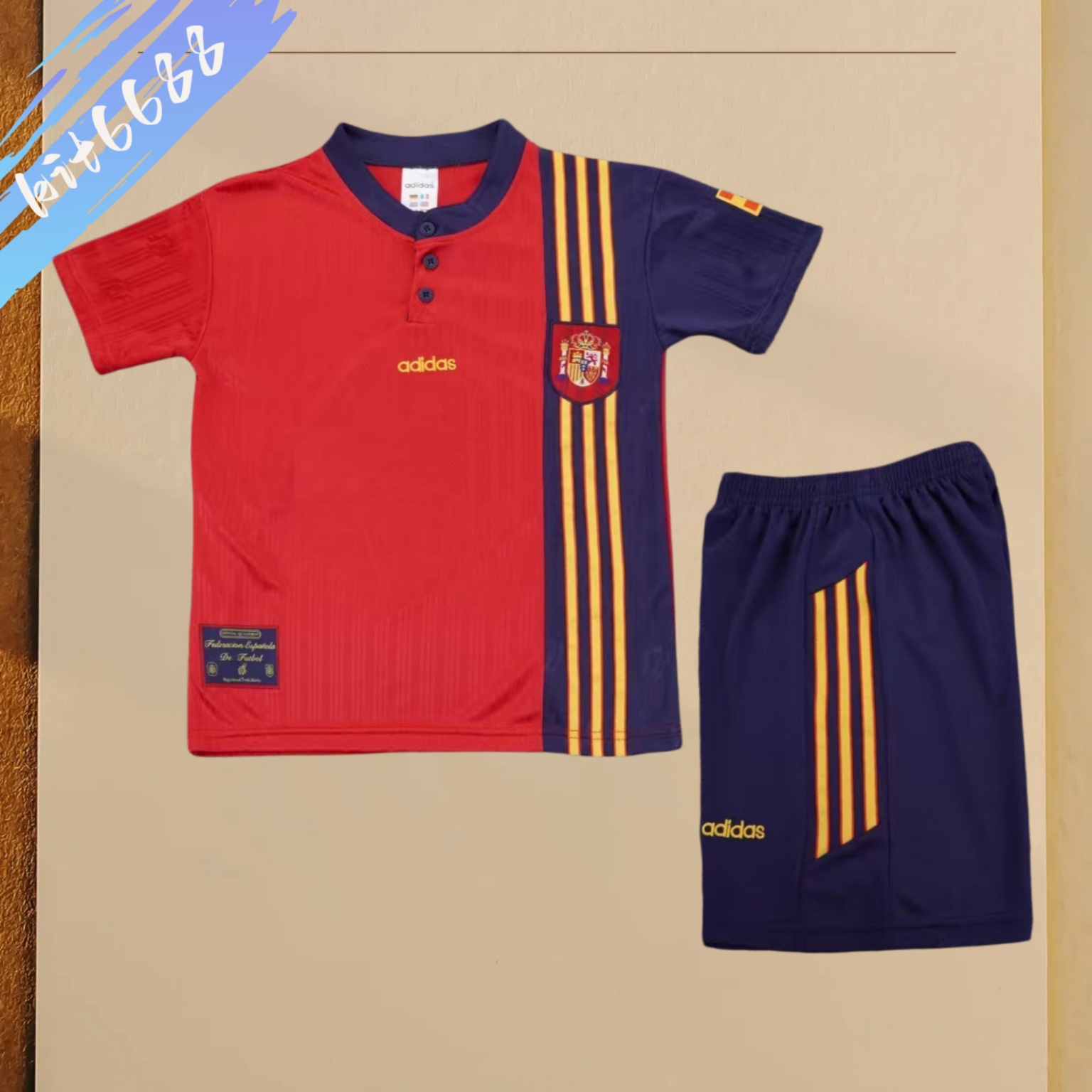 1996 Spain home Retro Football Shirt  Kids Kit