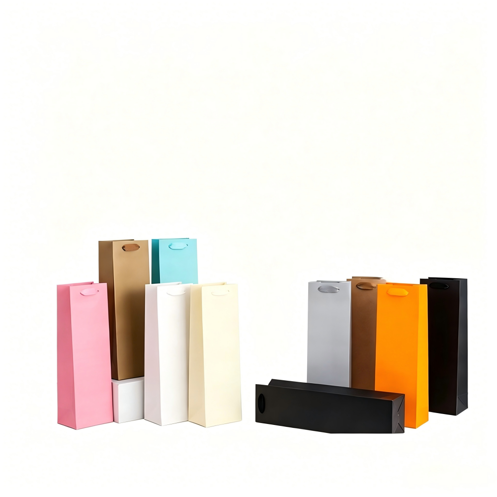In Stock Thick White Card Wine Paper Bag, Single & Double Bottle Wine Gift Bag, Multi Color Portable Packaging Bag For Gifting Wholesale