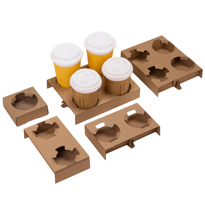 Disposable Corrugated Paper Cup Holder, Degradable Kraft Paper Cup Base, Single/Double/Four Cups Carrier Tray, Eco-Friendly Coffee Milk Tea Cup Support Rack, Factory Wholesale