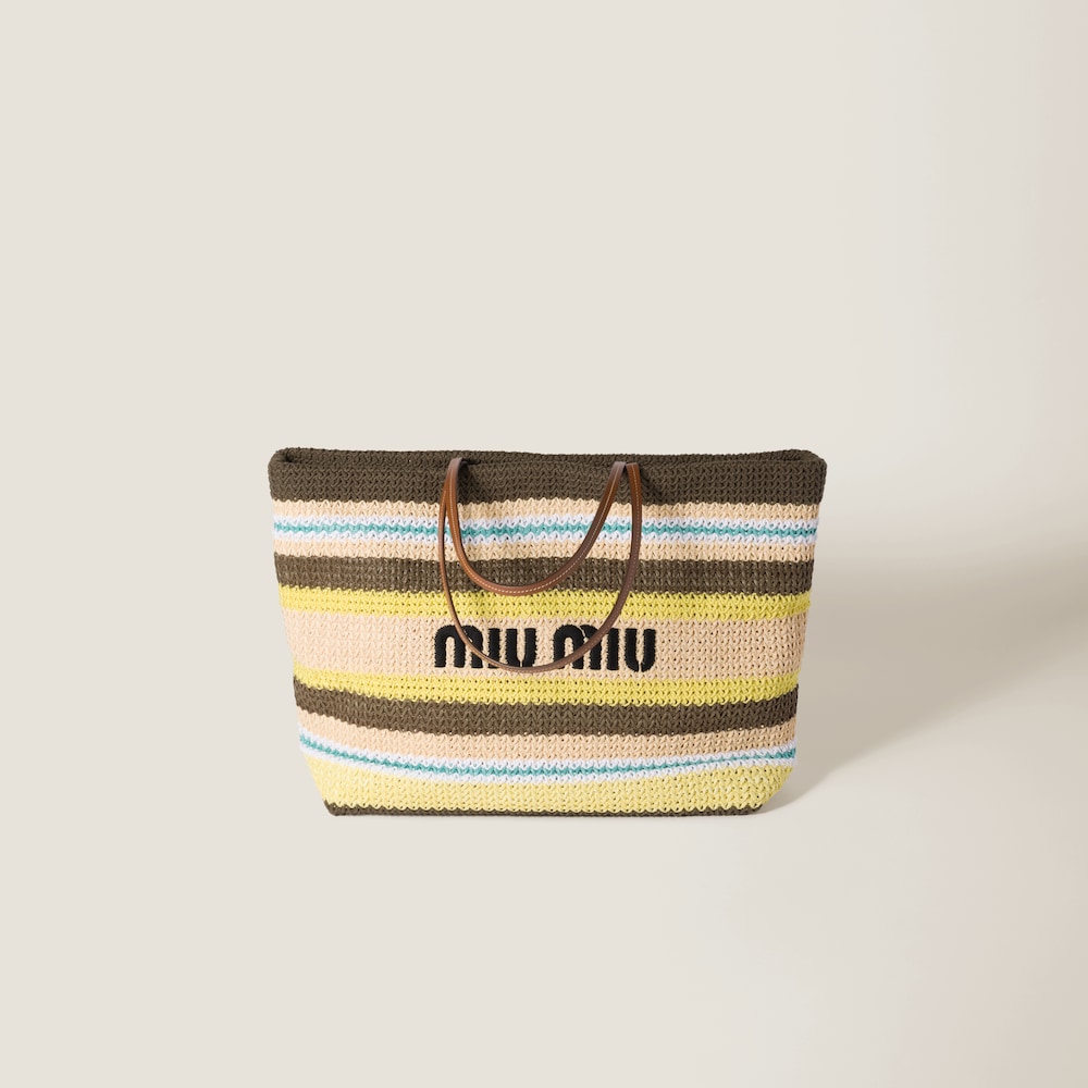 Raffia-effect woven tote bag Tundra/Lemon Yellow/Natural