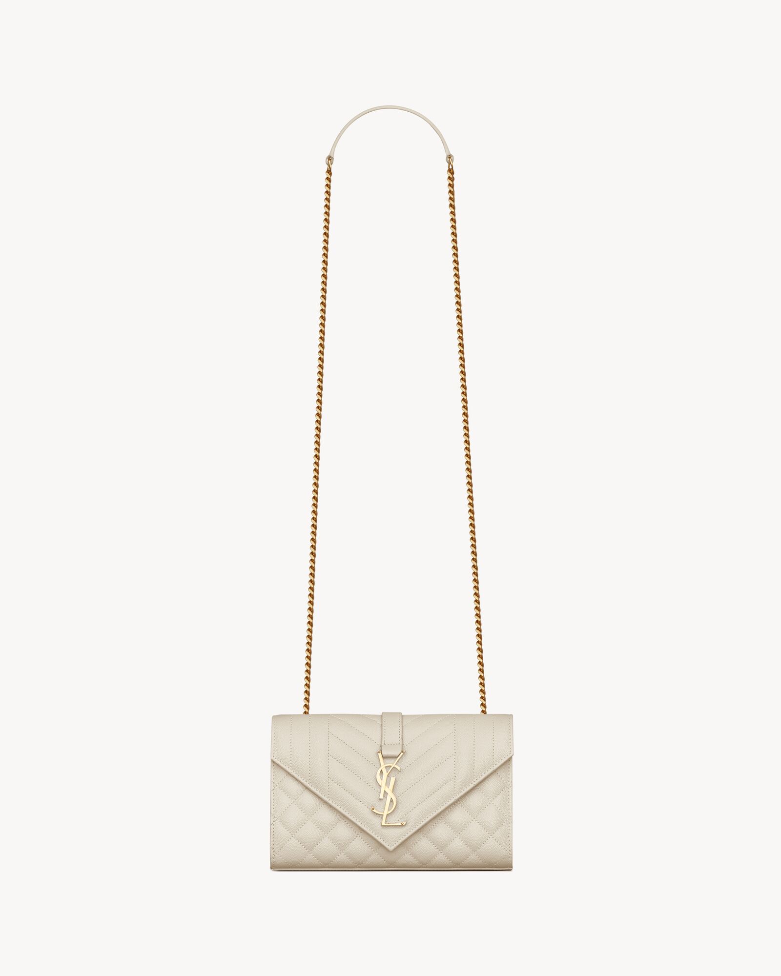 envelope small in quilted grain de poudre embossed leather BLANC VINTAGE